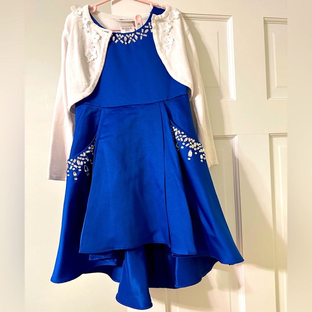 Girl royal blue dress, worn once, smoke and pet free house hold